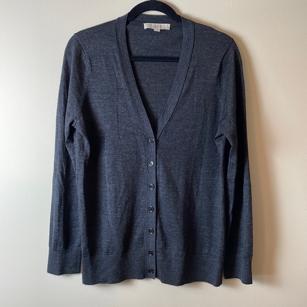 LOFT dark gray button up cardigan. Size Large